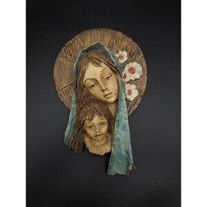 Vintage Madonna Mary & Baby Jesus Wall Plaque Signed Bertagna Made In Italy